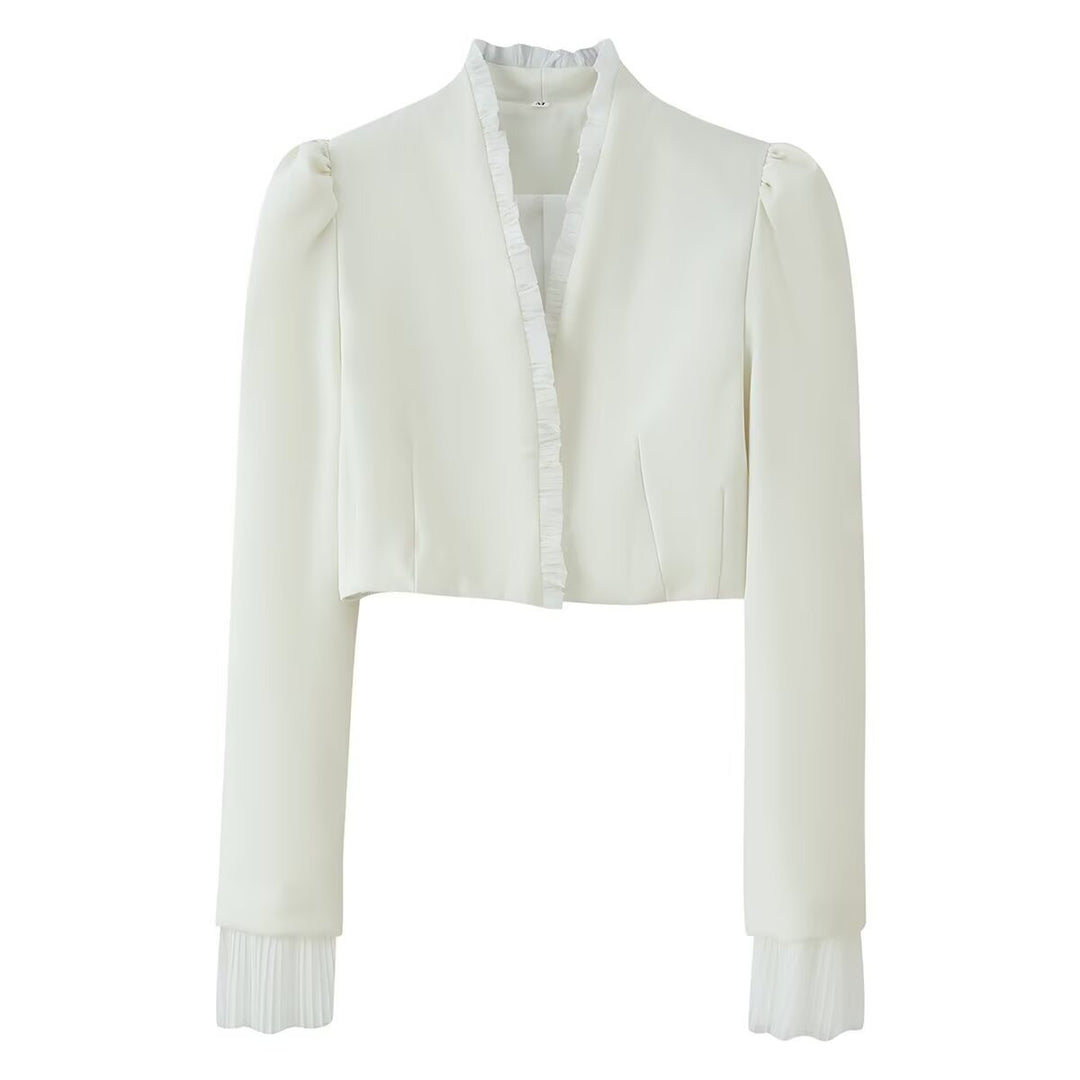Damen Kurz-Bolerojacke mit Rüschensaum und Plissée‑Manschetten Drune