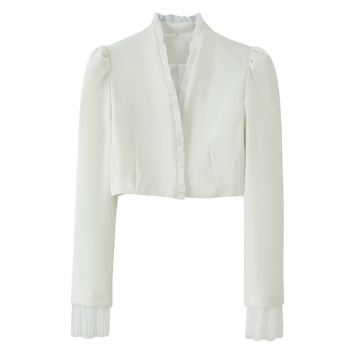 Damen Kurz-Bolerojacke mit Rüschensaum und Plissée‑Manschetten Drune