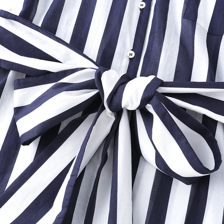 Damen Gestreiftes Hemdblusenkleid mit Taillengürtel und Langarm Drune