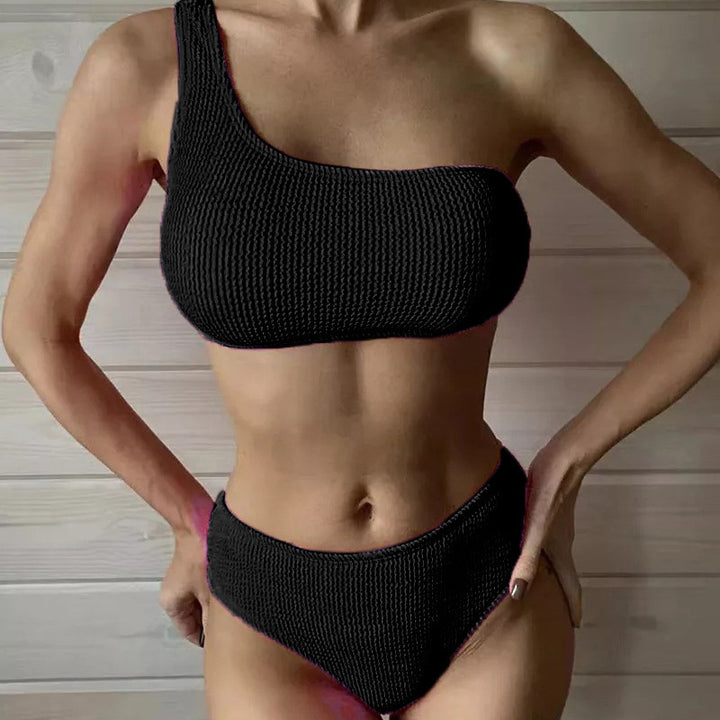 Damen asymmetrisches Bikini-Set mit strukturierter Oberfläche Drune