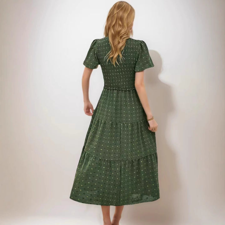 Damen Midi-Kleid mit elastischem Taillenband und Rüschendetails Drune