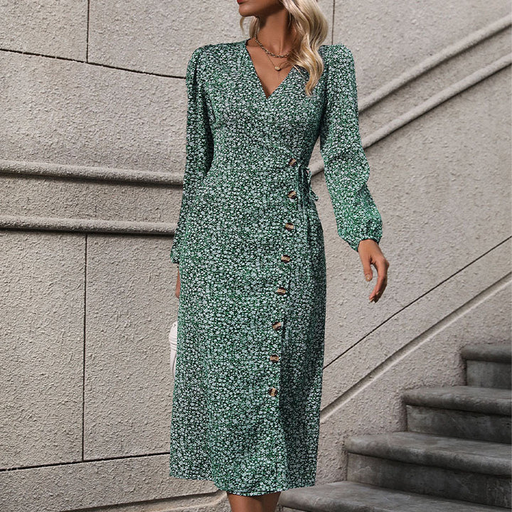 Damen Florales Wickel-Midikleid mit asymmetrischer Knopfleiste und geraffter Taille Drune