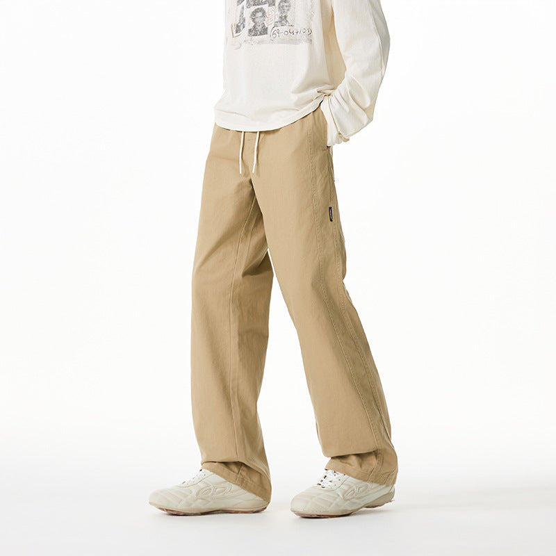 Herren Locker geschnittene Baumwoll-Canvas-Hose mit Tunnelzugbund, geradem Bein und Ziernaht-Details Drune