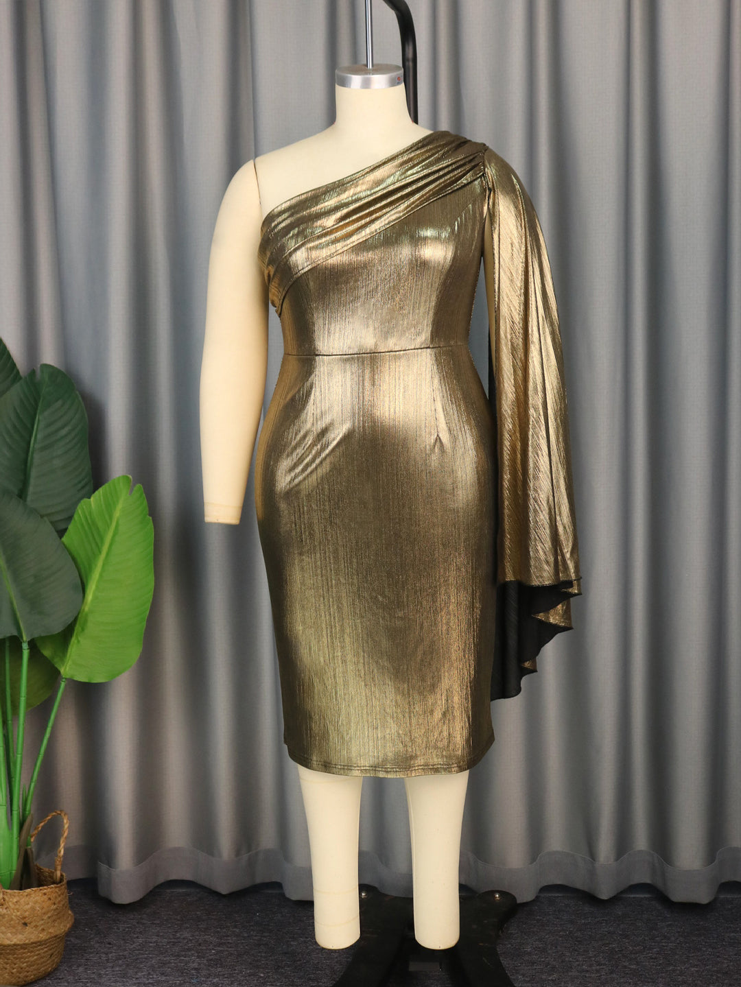 Damen Glamouröses One-Shoulder Abendkleid mit schimmerndem Stoff Drune