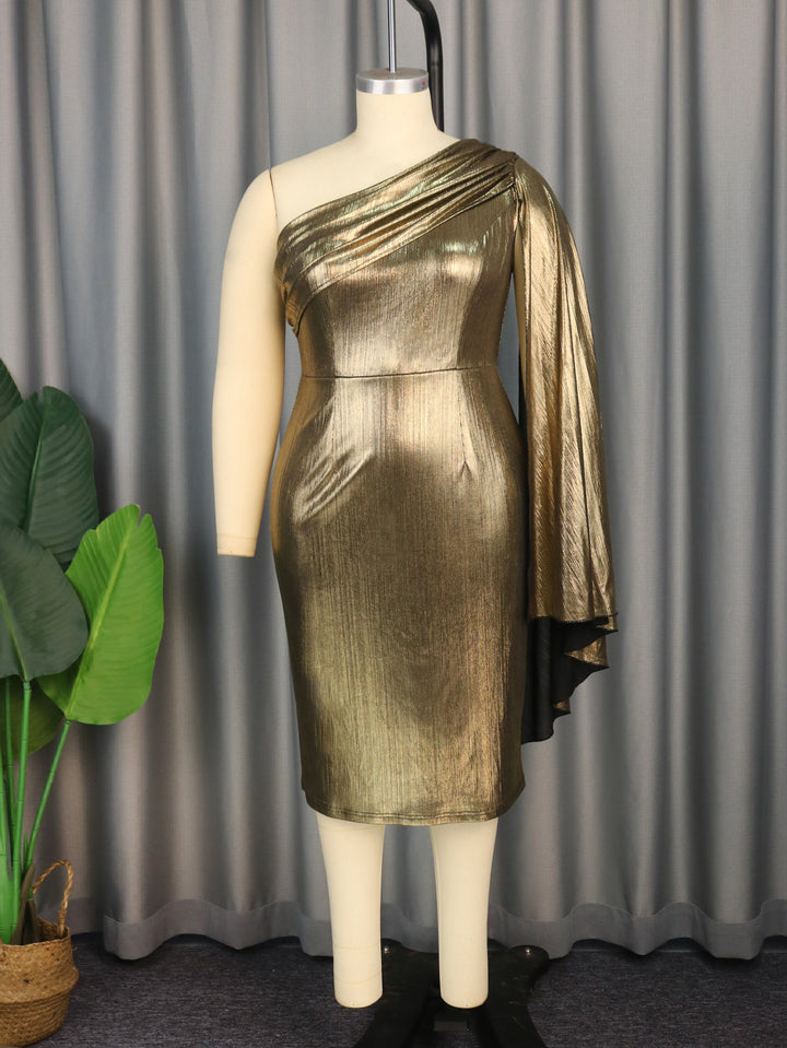 Damen Glamouröses One-Shoulder Abendkleid mit schimmerndem Stoff Drune