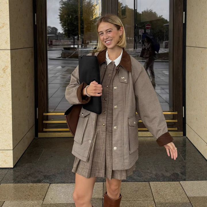 Damen Oversize-Fieldjacke mit Samtkragen und großen Pattentaschen Drune