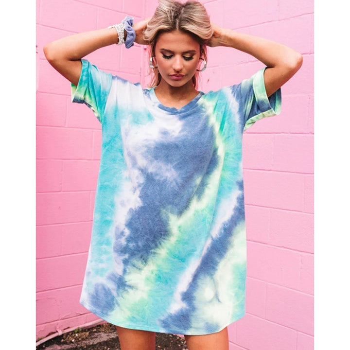 Damen Lässiges T-Shirt Kleid im trendigem Batikdesign Drune