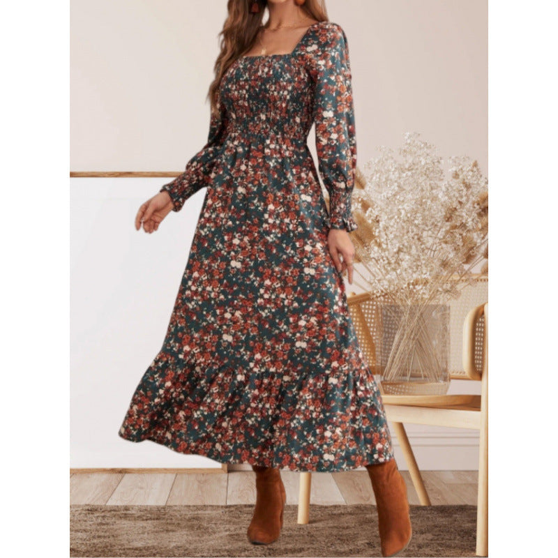 Damen Maxikleid mit Rüschendetails und floralem Design Drune
