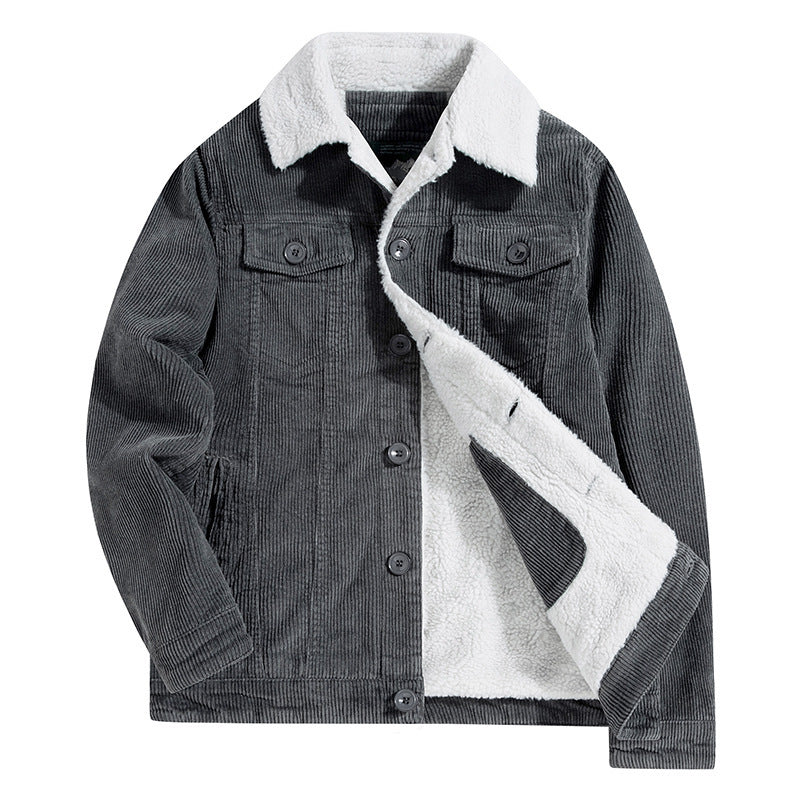 Herren Cord-Truckerjacke mit durchgehendem Teddyfutter und Brustpattentaschen Drune