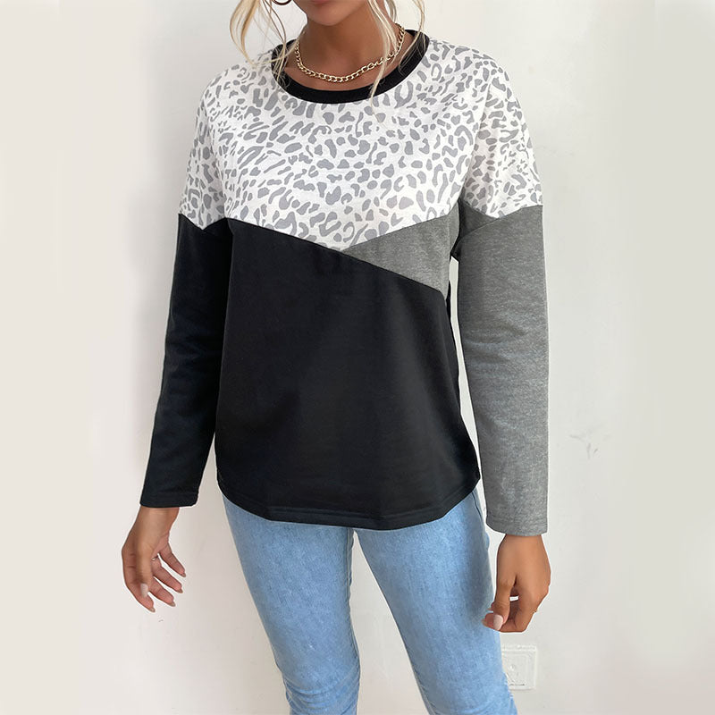 Damen Langarmshirt mit Colorblock, Leo-Print-Einsatz und lässiger Oversize‑Passform Drune