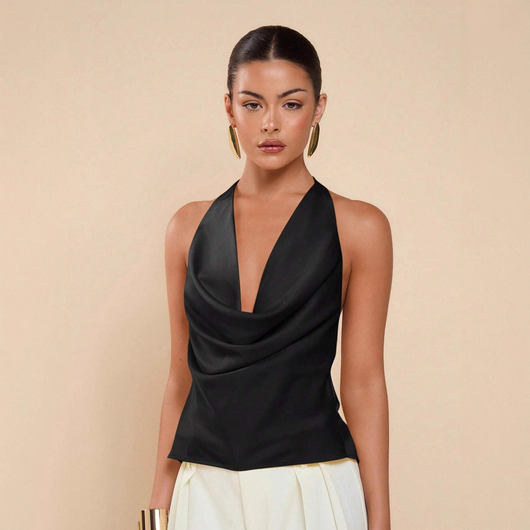 Damen Elegantes Wickeloberteil mit tiefem V-Ausschnitt und fließendem Stoff Drune