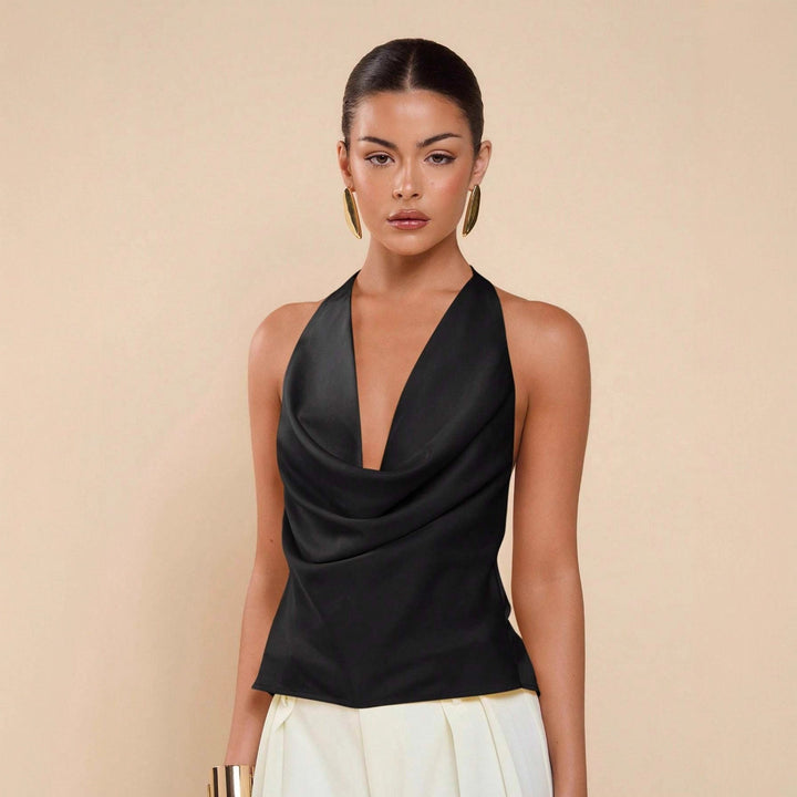 Damen Elegantes Wickeloberteil mit tiefem V-Ausschnitt und fließendem Stoff Drune
