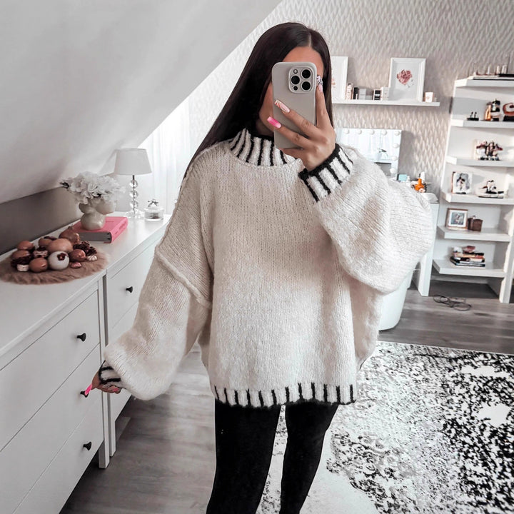 Damen lässiger Pullover mit modernem Kragen und oversized Passform Drune