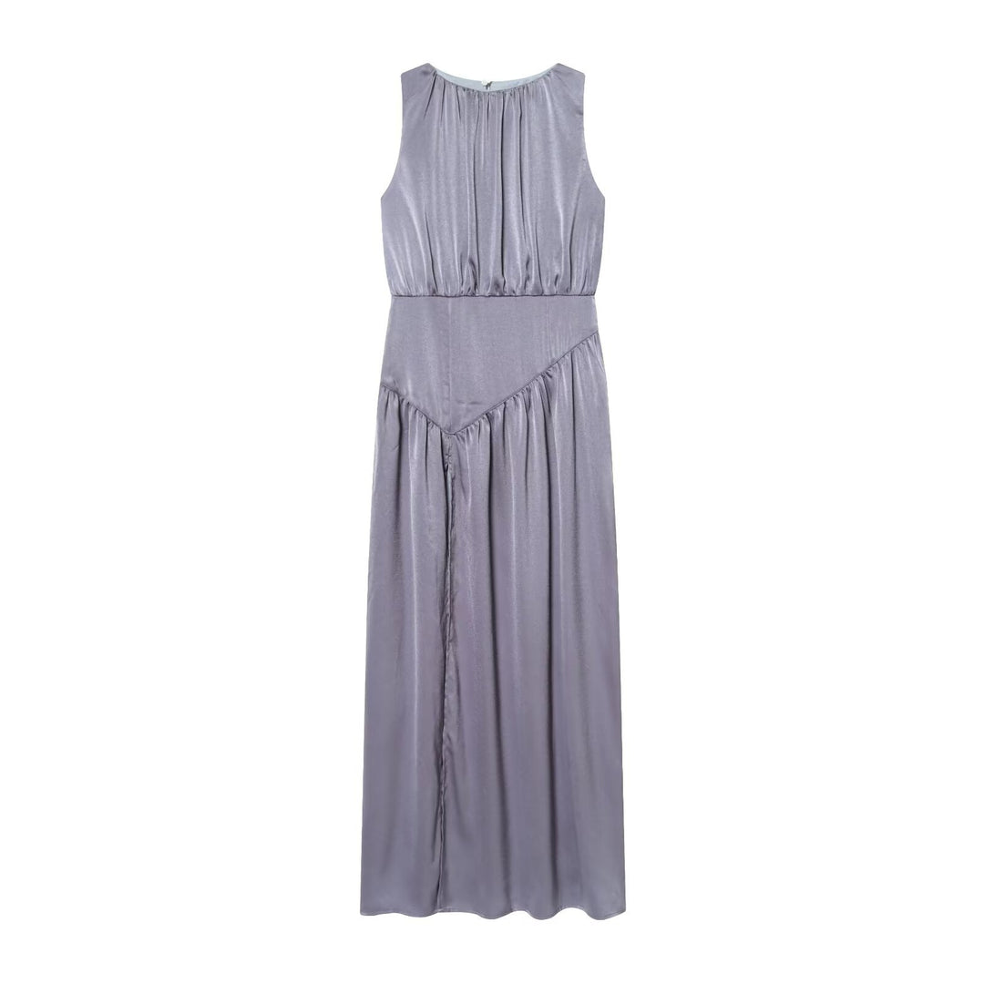 Damen elegantes Maxikleid mit fließendem Rock und raffiniertem Faltenwurf Drune