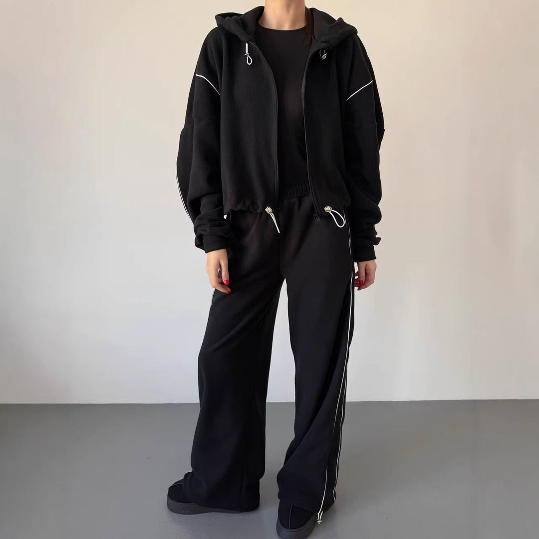 Damen Fleece-Hoodie und weite Jogginghose Set Drune