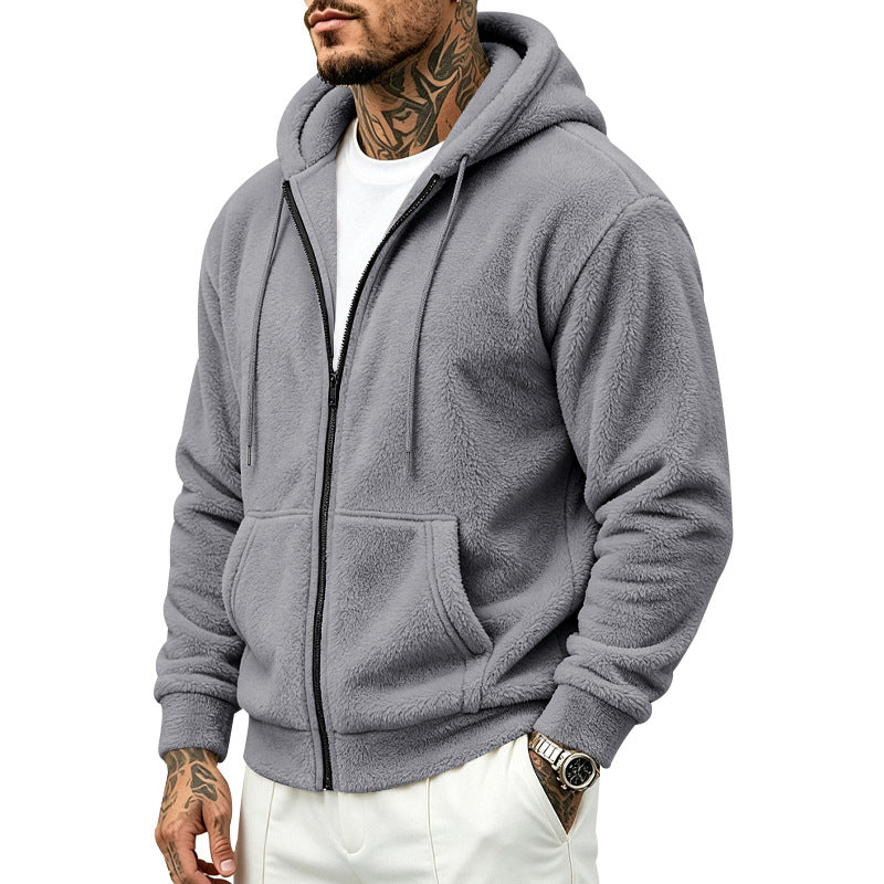Herren Fleece-Kapuzenjacke mit Teddy-Innenfutter, durchgehendem Reißverschluss und Kängurutaschen Drune