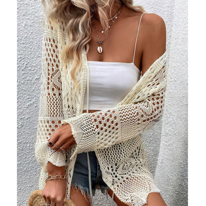 Damen Strick-Cardigan mit offenen Maschen und Binde-Detail Drune