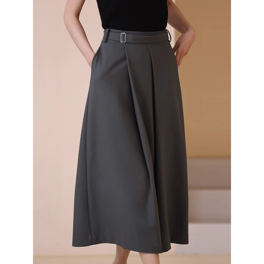 Damen Eleganter, weit geschnittener Maxirock mit Taillengürtel Drune