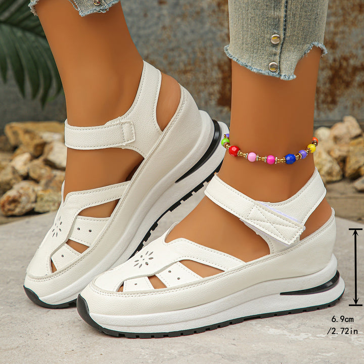 Damen Keilsandalen mit verstellbarem Klettverschluss und orthopädischer Komfortsohle Drune