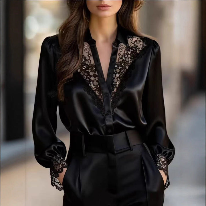 Damen elegante Bluse mit romantischen Spitzenakzenten Drune