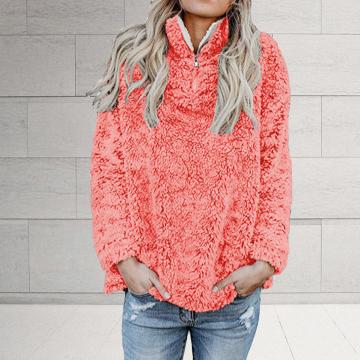 Damen Flauschige Fleece-Pulloverjacke mit hohem Kragen und Reißverschluss Drune