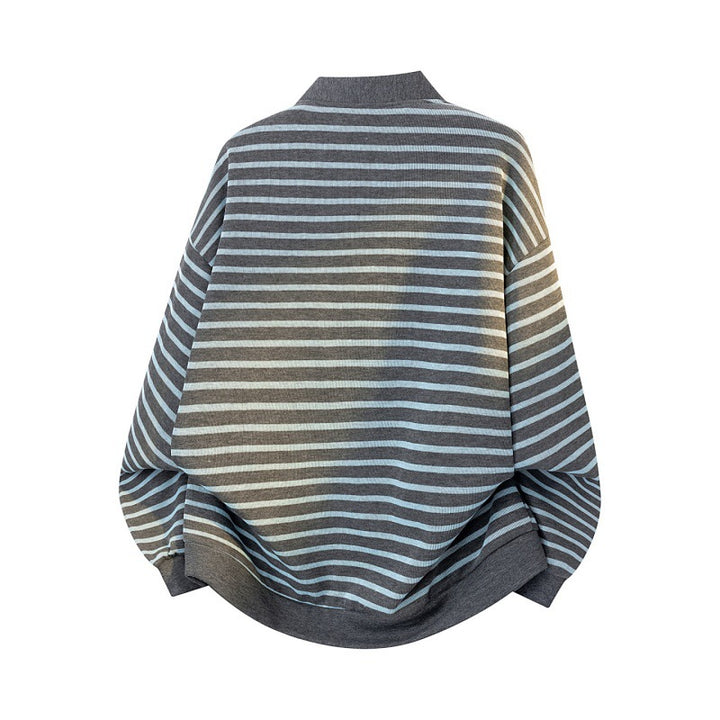 Damen Oversize-Streifencardigan mit Druckknopfleiste, Eingrifftaschen & Raglanärmeln Drune
