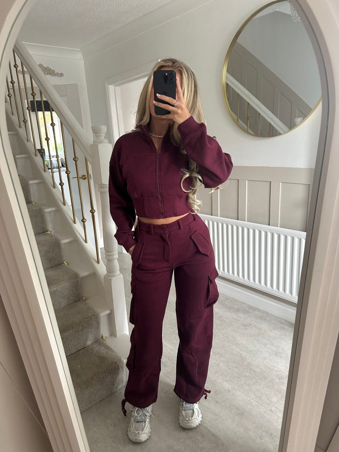Damen modisches cropped Freizeit-Set mit funktionalem Reißverschluss und praktischen Taschen Drune