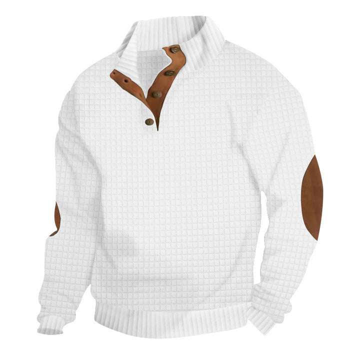 Herren Strukturiertes Waffelstrick-Henleypullover mit Lederbesatz & Ellbogenpatches Drune