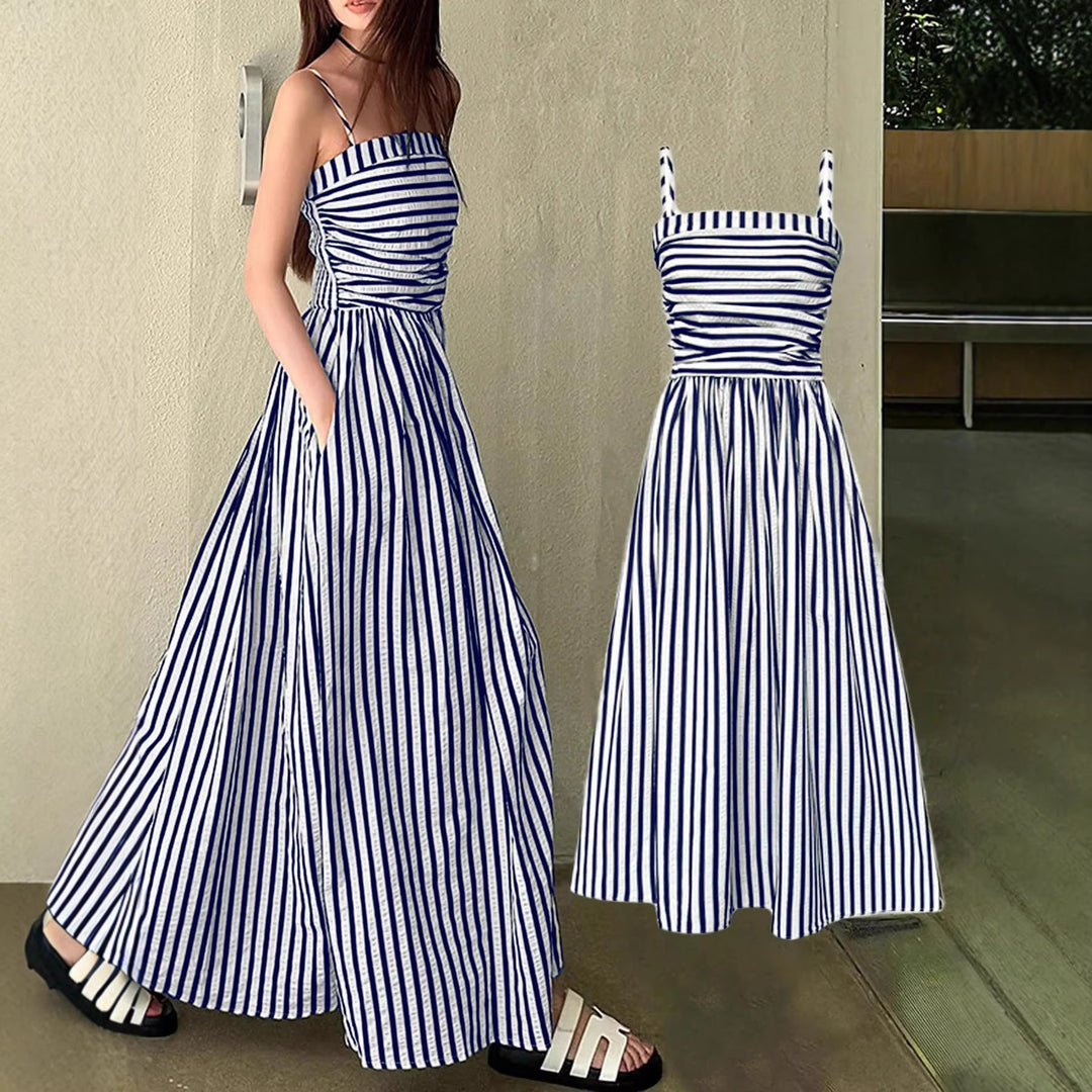 Damen Maxikleid mit schmalen Trägern und raffinierten Falten Drune