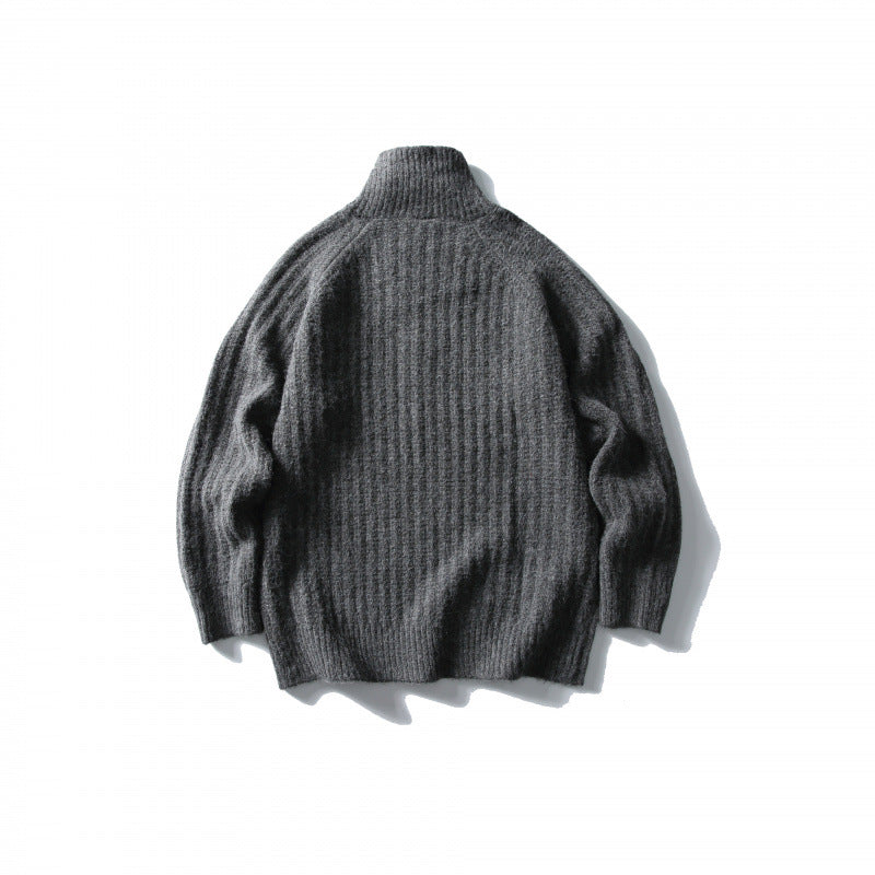 Unisex Oversize-Rippstrick-Halbzip-Pullover mit Stehkragen Drune
