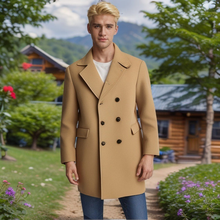 Herren eleganter Doppelreiher-Mantel aus weichem Material Drune