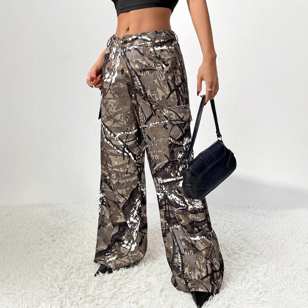 Damen weite Cargohose mit modernem Camouflage-Design Drune