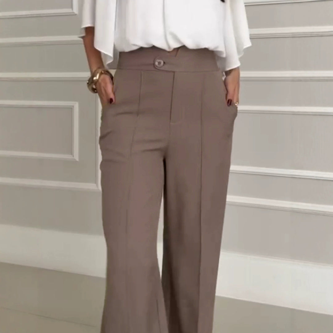 Damen Hochtaillierte Palazzo-Hose mit Bügelfalte, geradem Bein und Eingrifftaschen Drune