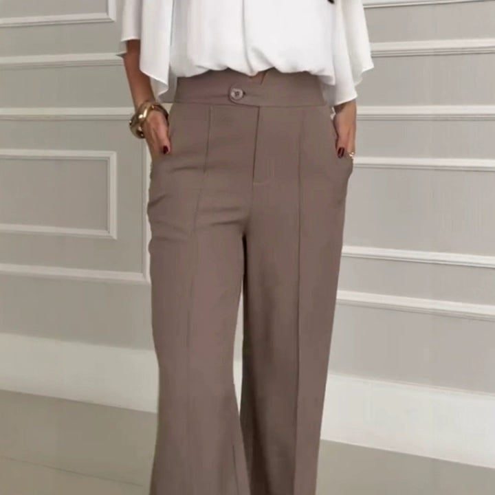 Damen Hochtaillierte Palazzo-Hose mit Bügelfalte, geradem Bein und Eingrifftaschen Drune