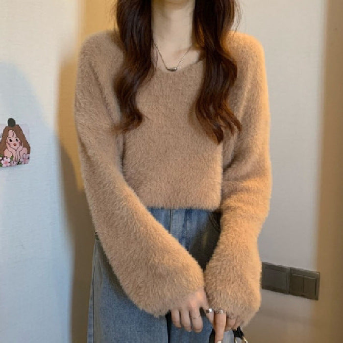 Damen Flauschiger Pullover mit weitem Schnitt Drune