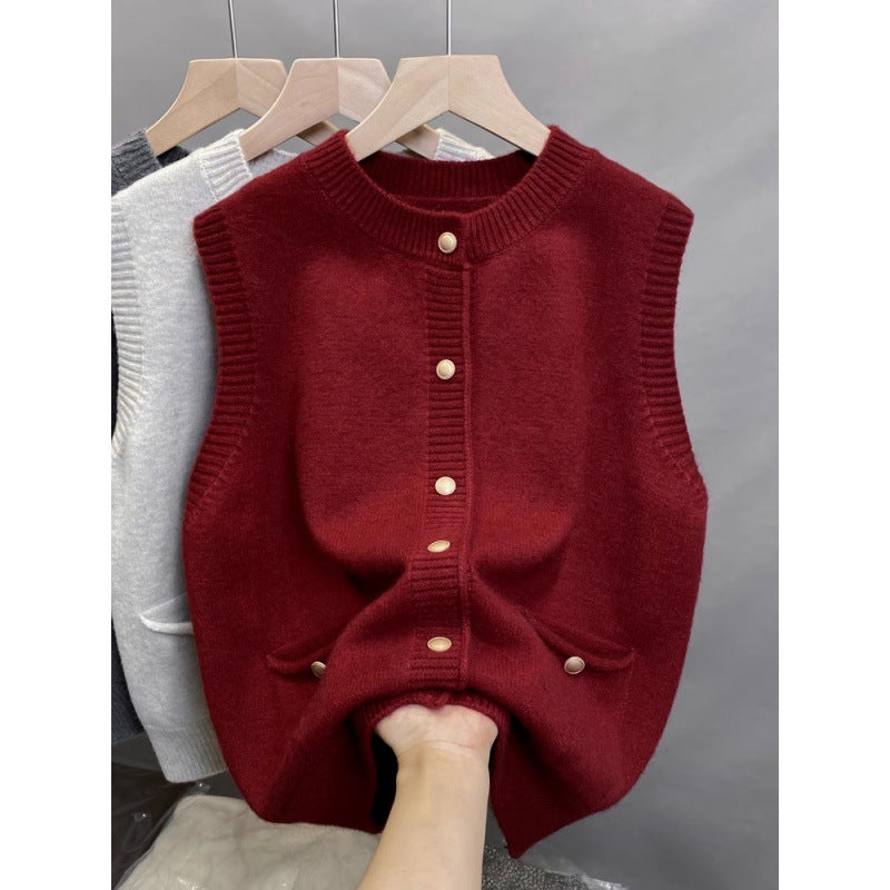 Damen Strickweste mit Knopfdetails und seitlichen Taschen Drune