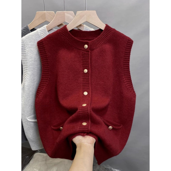 Damen Strickweste mit Knopfdetails und seitlichen Taschen Drune