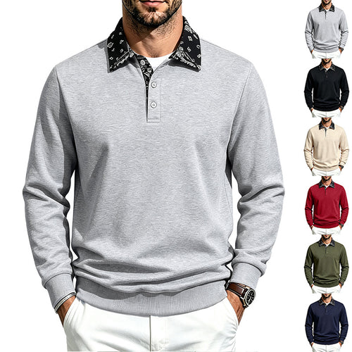 Herren Langarm-Polo aus Baumwollmischung mit kontrastierendem Hemdkragen Drune