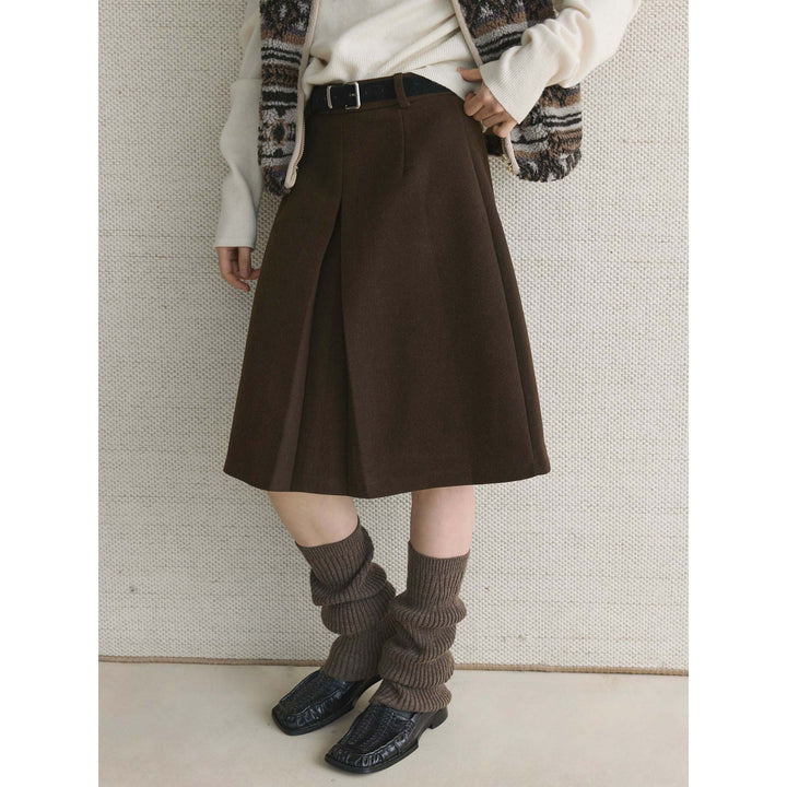 Damen Wollmix-Midirock mit Kellerfalte und taillennahem Schnitt Drune