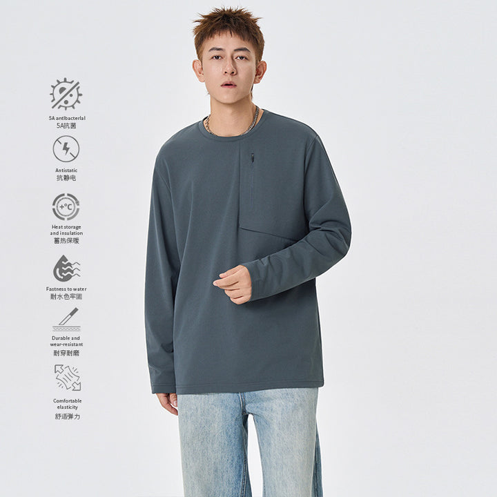 Herren Atmungsaktives Performance-Langarmshirt mit Brustreißverschlusstasche und ergonomischen Nähten Drune
