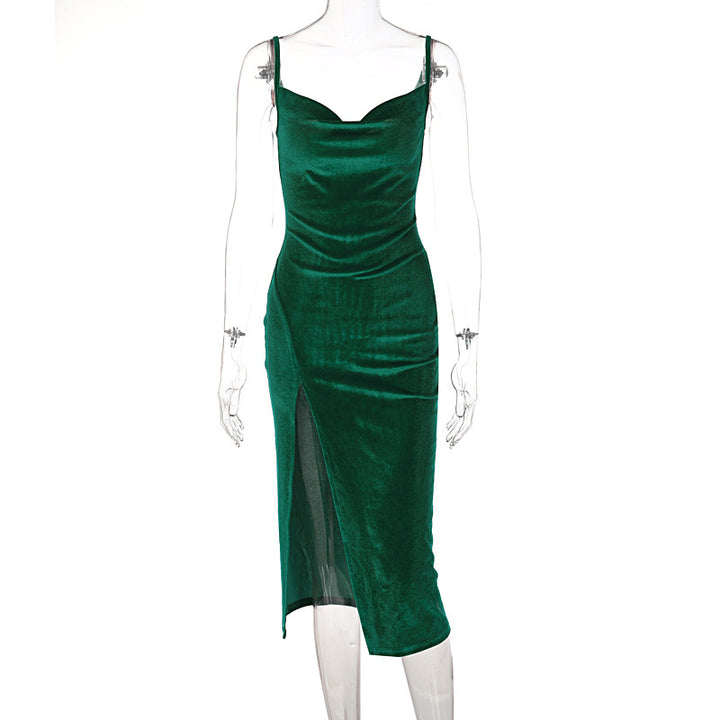 Damen Elegantes Satin-Midikleid mit Drapierung und Seitenschlitz Drune
