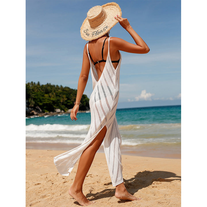 Damen transparentes Häkel-Strandkleid mit hohem Schlitz und stylischem Schnitt Drune