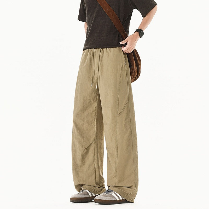 Herren Weit geschnittene Relaxed-Fit Leinen-Baumwoll-Hose mit elastischem Bund und Kordelzug Drune