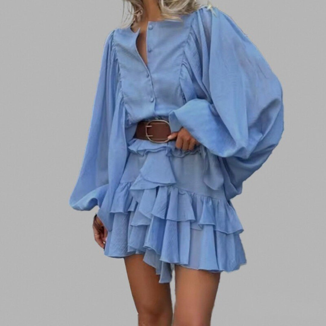 Damen Verspieltes Rüschenkleid mit voluminösen Ärmeln Drune