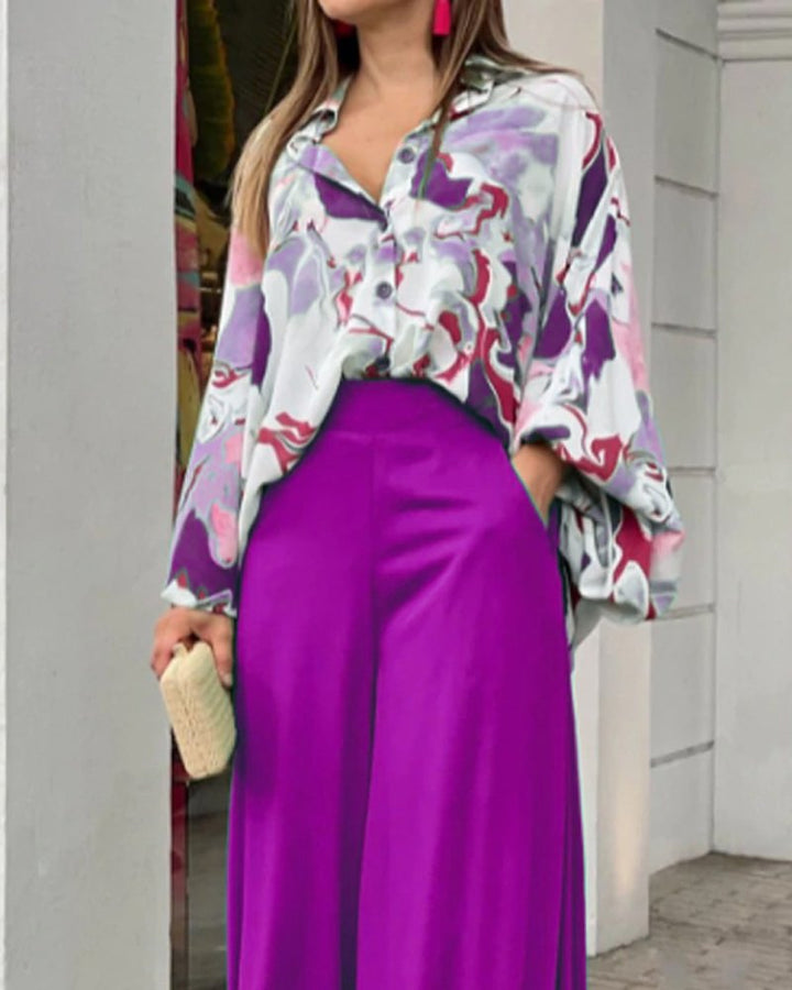 Damen Oversize Hemdbluse mit abstraktem Aquarellprint und überschnittener Schulter Drune