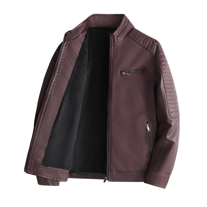 Herren Modische Lederjacke mit Steppnähten Drune