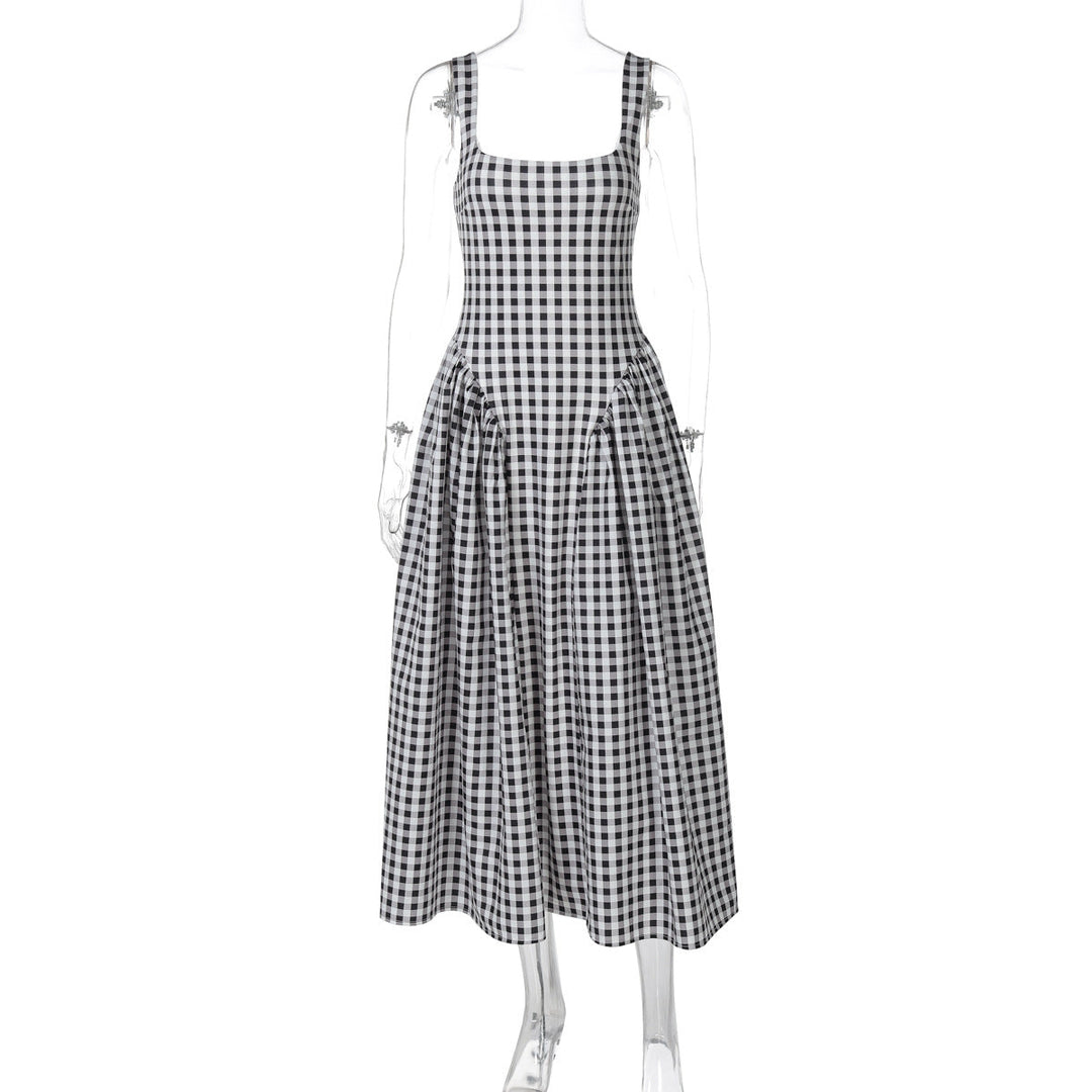 Damen Sommerliches Maxikleid mit Karo-Design und seitlichen Raffungselementen Drune