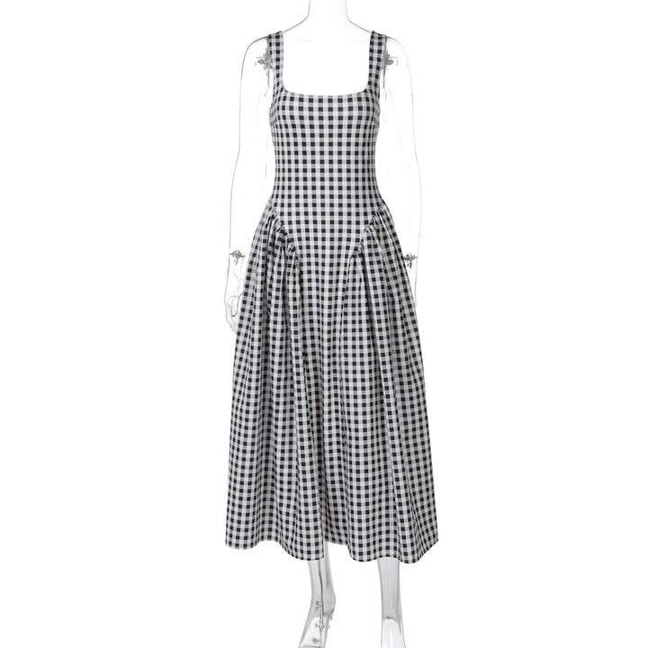 Damen Sommerliches Maxikleid mit Karo-Design und seitlichen Raffungselementen Drune