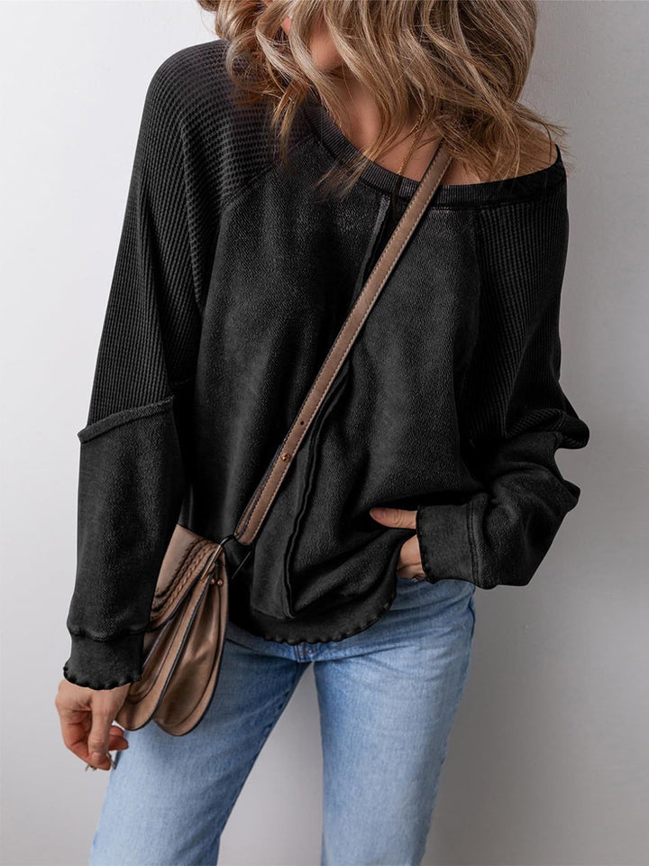 Damen lässiger Pullover mit weitem Ausschnitt Drune