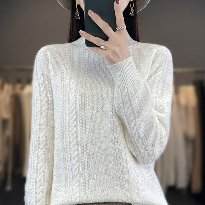 Damen Weicher Zopfstrick-Mockneck-Pullover mit leichtem Mohair-Effekt Drune